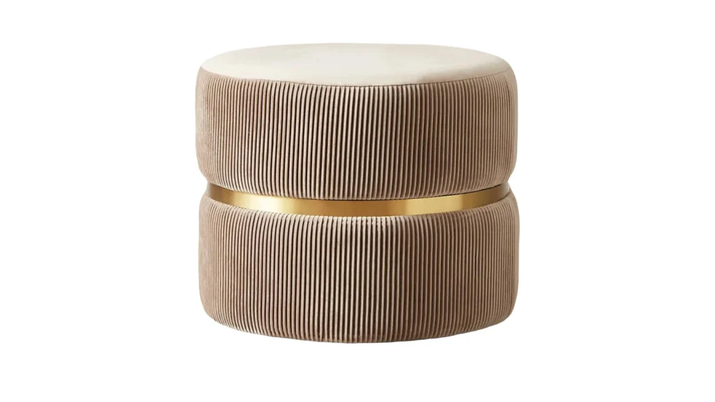 Solenne Beige Pleated Velvet Ottoman