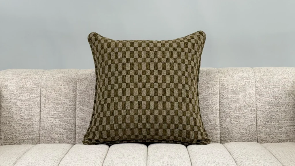 Tesselle Olive and Beige Checkerboard Square Cushion