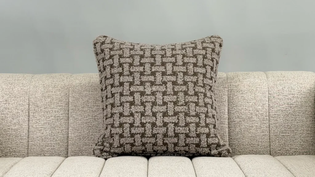 Mavelle Stone Cream and Taupe Patterned Boucle Square Cushion