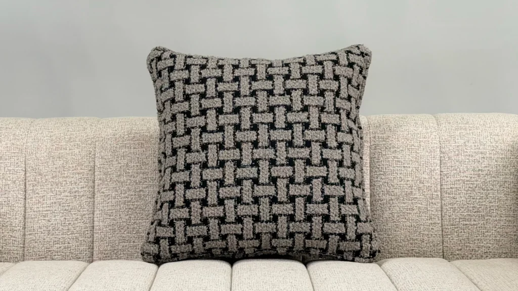 Mavelle Stone Cream and Black Patterned Boucle Square Cushion