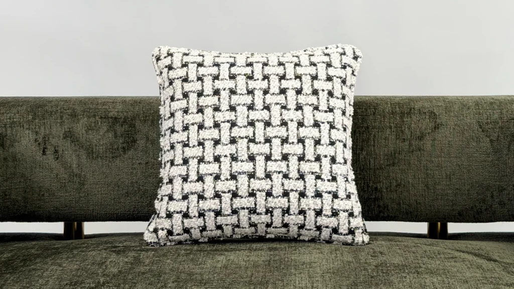 Mavelle Chiffon White and Black Patterned Boucle Square Cushion