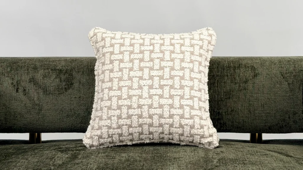 Mavelle Chiffon White and Beige Patterned Boucle Square Cushion